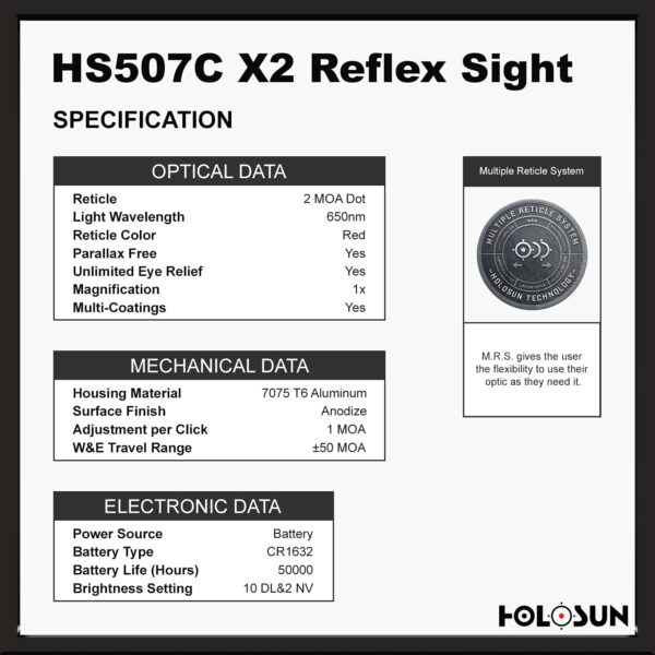 HOLOSUN - HS507C-X2 Classic Multi Reticle Red Dot Sight (Black) - Image 5