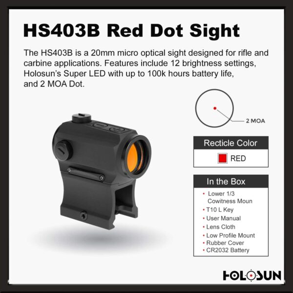 HOLOSUN - HS403B Micro Red Dot Optic (2 MOA)(Black) - Image 5