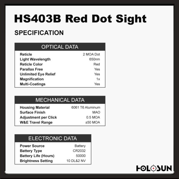 HOLOSUN - HS403B Micro Red Dot Optic (2 MOA)(Black) - Image 7